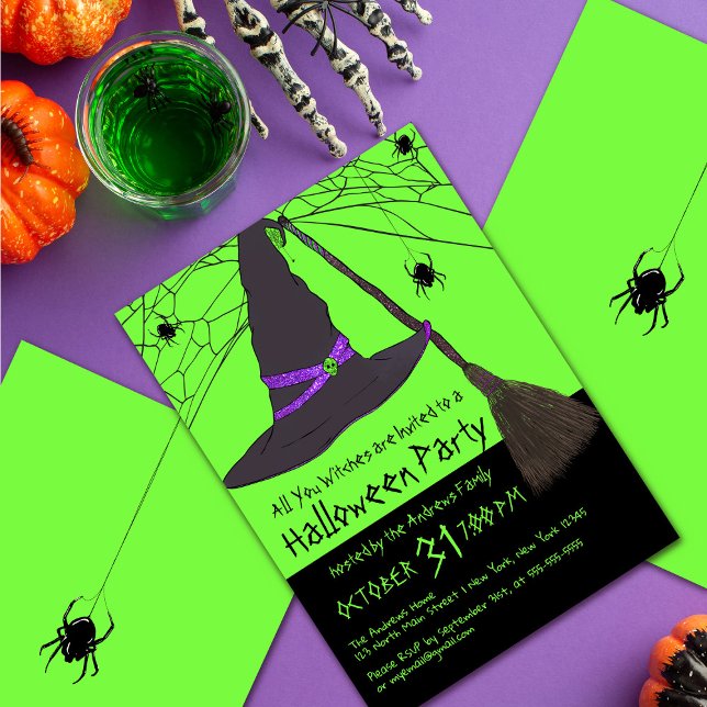 Creepy Witch Hat Spider Web Halloween-Party Einladung (Von Creator hochgeladen)