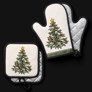 Creepy XMAS Eine sehr gotische Weihnachtsbaumgru Ofenhandschuh & Topflappen-Set