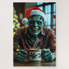 Creepy Zombie genießen ein heißes Getränk an Weihn Puzzle