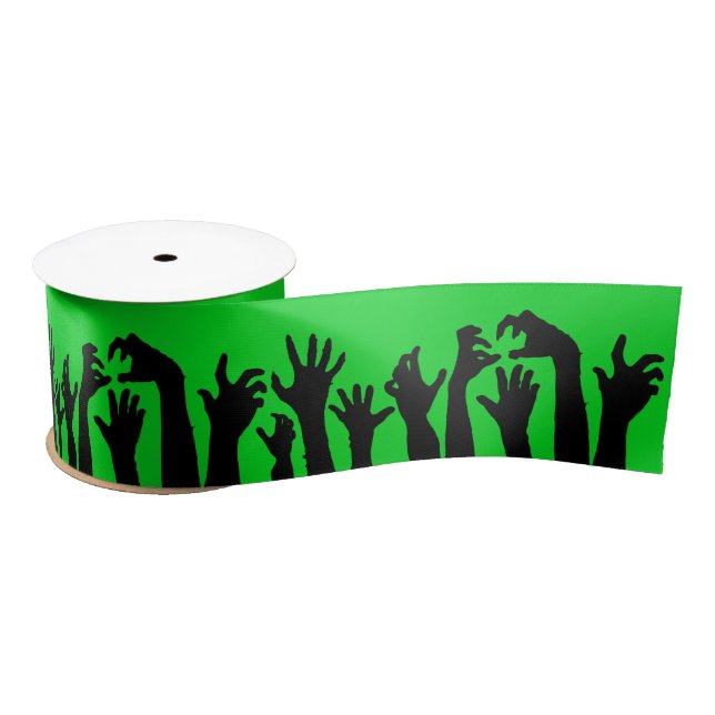 Creepy Zombie Hands Horror Movie Green Satinband (Spule)