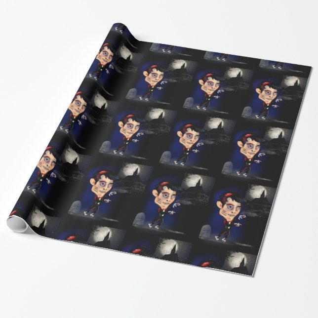 Creepy Zombie-Männerpackung, Friedhof-Nachtzeit Geschenkpapier (Ungerollt)