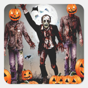 Creepy Zombie und Pumpkin-Kopf-Monster Quadratischer Aufkleber