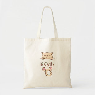 Creme Angry Cat Individuelle Name Tragetasche