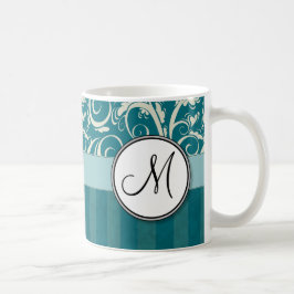 Creme auf aquamarinen Blumenbündeln u. Streifen Tasse