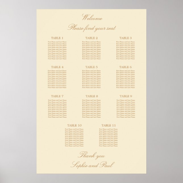 Creme Beige 11 Tischdecken Hochzeitskarte Poster (Vorne)