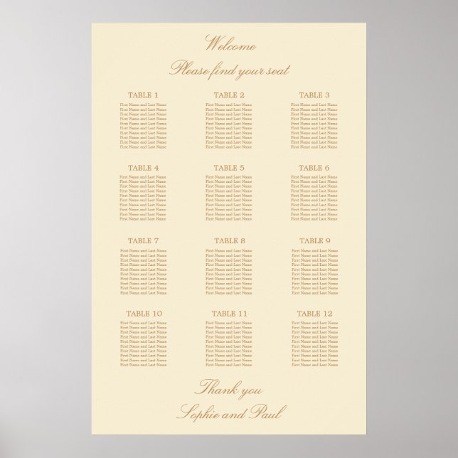 Creme Beige 12 Tischdecken Hochzeitskarte Poster (Vorne)