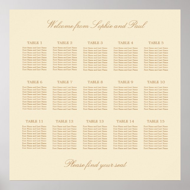 Creme Beige 15 Tafelsitzkarten Poster (Vorne)