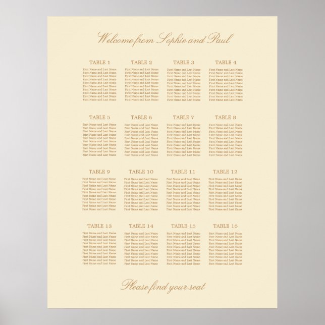 Creme Beige 16 Tischdecken Hochzeitskarte Poster (Vorne)