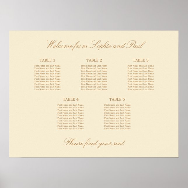 Creme Beige 5 Tischdecken Hochzeitskarte Poster (Vorne)