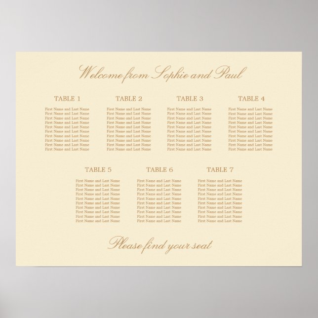 Creme Beige 7 Tischdecken Hochzeitskarte Poster (Vorne)