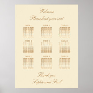 Creme Beige 9 Tisch Hochzeitskarte Poster