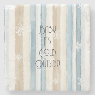 Creme Beige Blau Weihnachten Schneeflocken Streife Steinuntersetzer