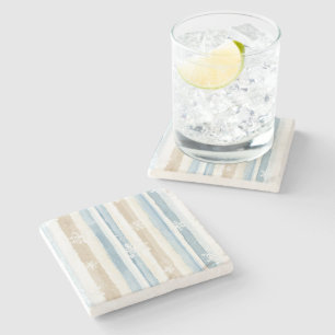 Creme Beige Blau Weihnachten Schneeflocken Streife Steinuntersetzer