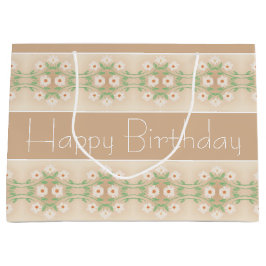 Creme Beige Floral Accented Große Geschenktüte