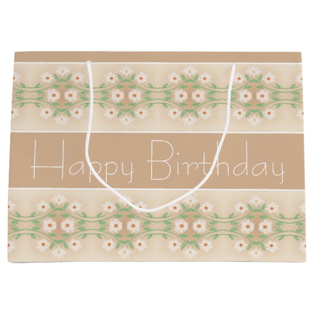 Creme Beige Floral Accented Große Geschenktüte (Vorderseite)