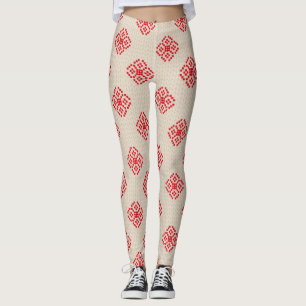 Creme Beige Red Snowflake Weihnachts-Leggings Leggings