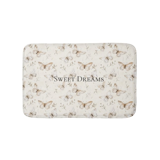 Creme Beige Sand Schmetterlinge Badematte (Vorderseite)