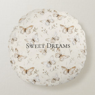 Creme Beige Sand Schmetterlinge Rundes Kissen