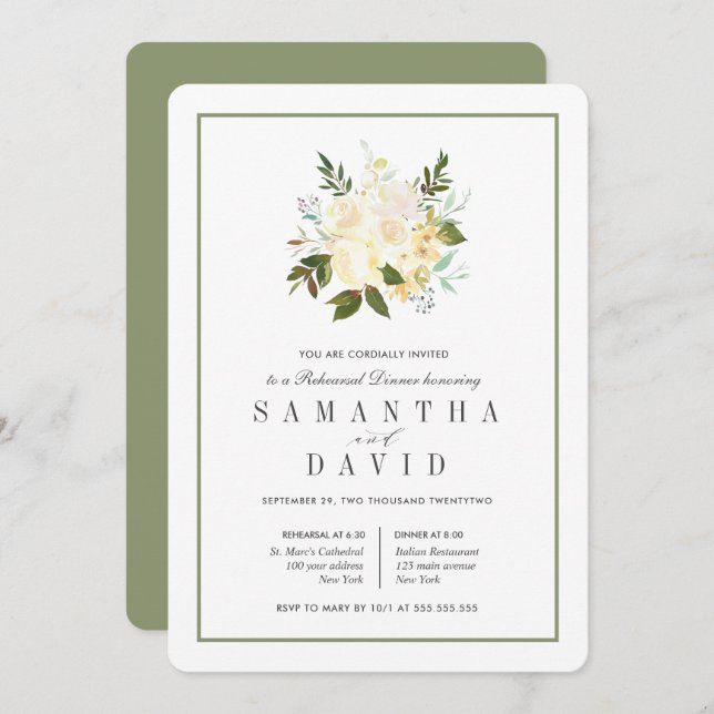 Creme + Beutel | Bio Hochzeit Probe Dinner Einladung (Vorne/Hinten)