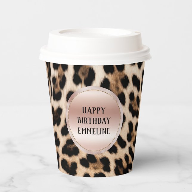 Creme Black Brown Leopard Blush Pink Pappbecher (Vorderseite)