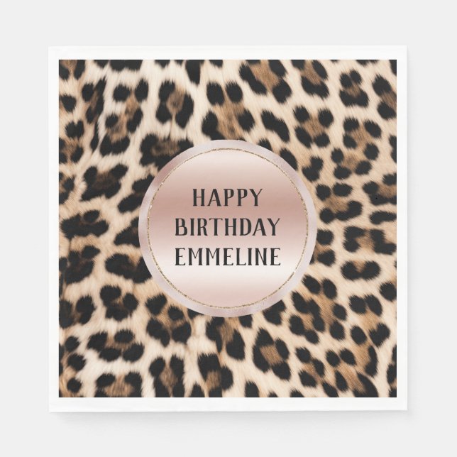 Creme Black Brown Leopard Blush Pink Serviette (Vorderseite)