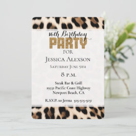 Creme Black Brown Leopard Gold Glitzer Party Einladung