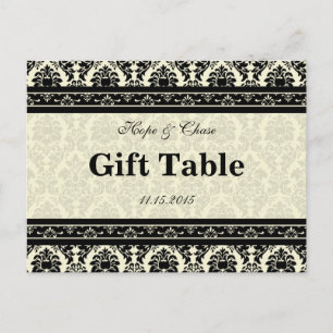 Creme & Black Damask Tischkarte Postkarte