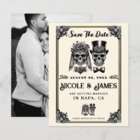 Creme Black & Gold Vintages Skelett Save the Date