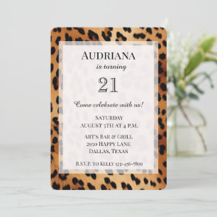 Creme Black Leopard Animal Print Birthday Einladung