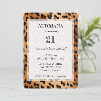Creme Black Leopard Animal Print Birthday Einladung
