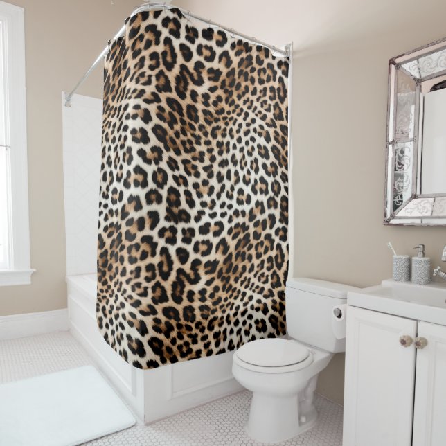 Creme Black Leopard Print Duschvorhang (Beispiel)