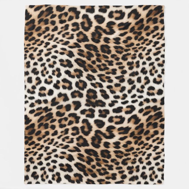 Creme Black Leopard Print Fleecedecke (Vorderseite)