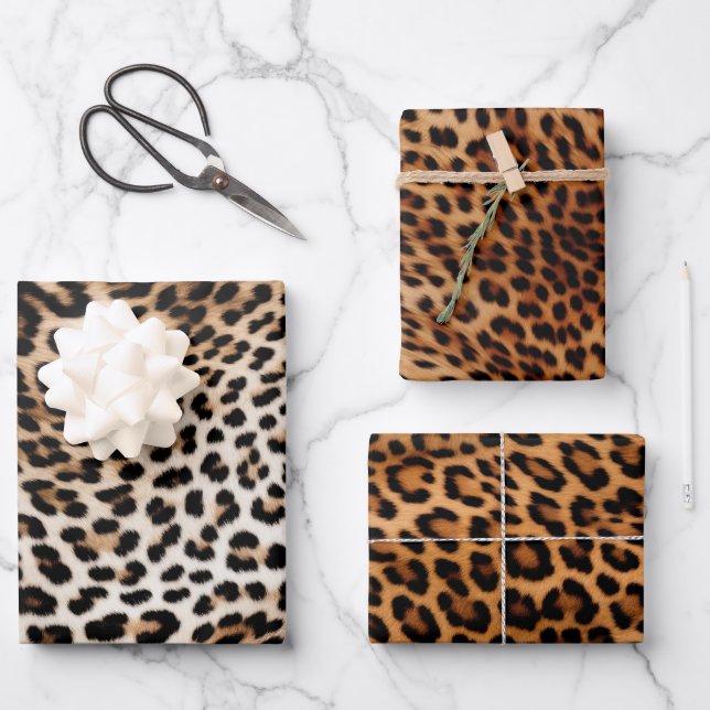 Creme Black Leopard Print Geschenkpapier Set (Vorderseite)
