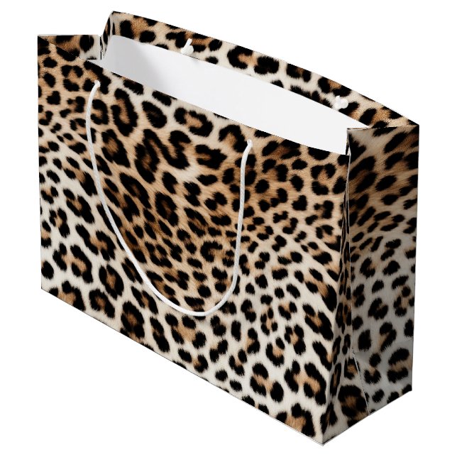 Creme Black Leopard Print Große Geschenktüte (Rückseite Schrägansicht)