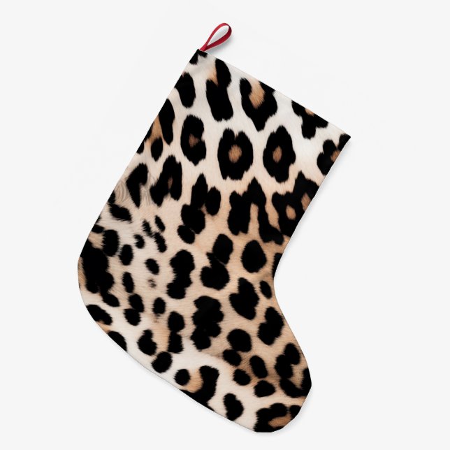 Creme Black Leopard Print Großer Weihnachtsstrumpf (Vorderansicht (hängend))
