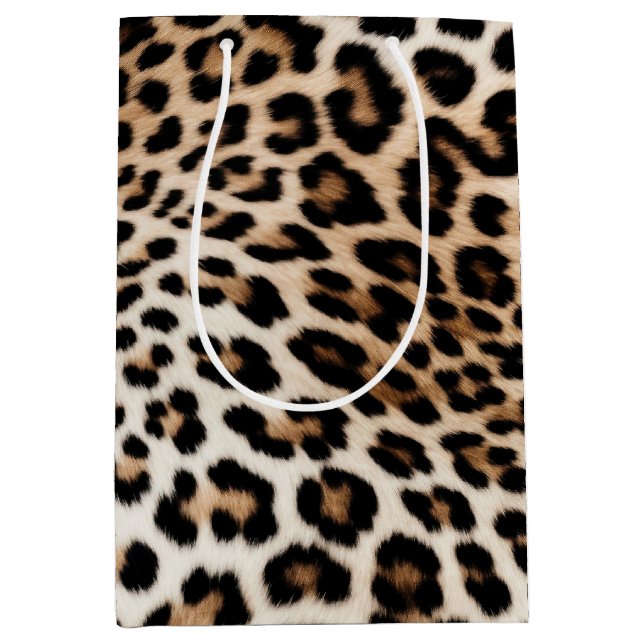 Creme Black Leopard Print Mittlere Geschenktüte (Vorderseite)