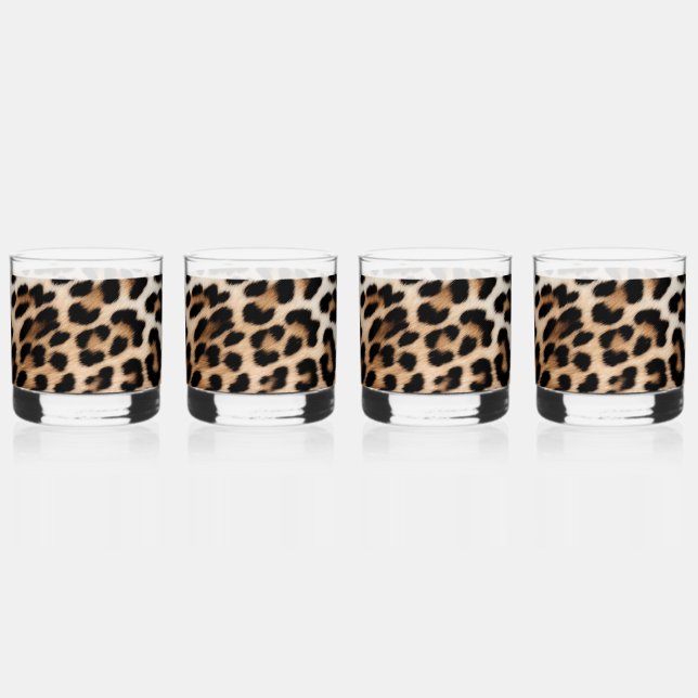 Creme Black Leopard Print Whiskyglas (Vorderseite)