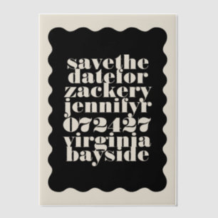 Creme Black Modern Bold Wavy Frame Save the Date