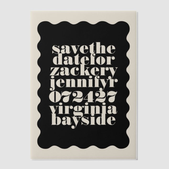 Creme Black Modern Bold Wavy Frame Save the Date (Vorderseite)
