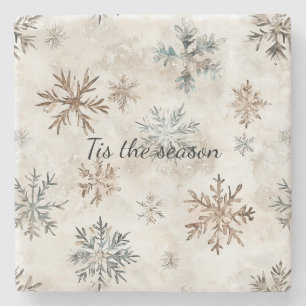 Creme Blau Braun Schneeflocken Weihnachten Steinuntersetzer