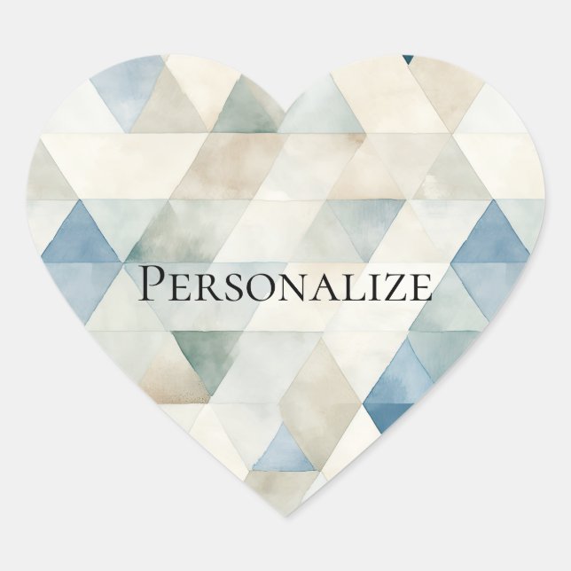 Creme Blue Abstrakt Triangle am Strand Herz-Aufkleber (Vorderseite)