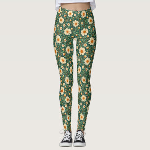 Creme-Blume auf grün Leggings