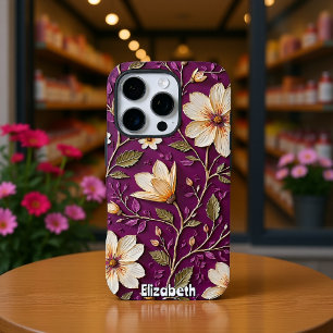 Creme-Blume auf texturierten Lila iPhone 16 Pro Hülle