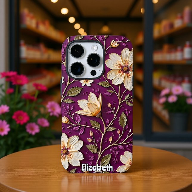 Creme-Blume auf texturierten Lila Case-Mate iPhone Hülle (Von Creator hochgeladen)