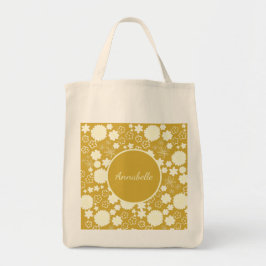 Creme-Blume im Muster Gold Floral, kundenspezifisc Tragetasche