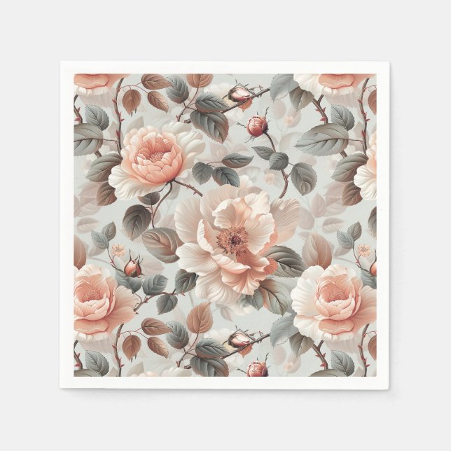 Creme-Blume mit grauen Blätter auf einem hellgraue Serviette (Vorderseite)