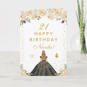 Creme Blumen Blondes Haar Mädchen Geburtstag Karte