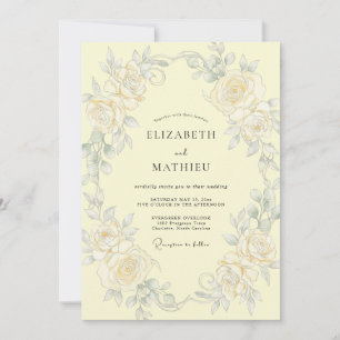 Creme Blumen Botanische Romantische Hochzeit Einladung