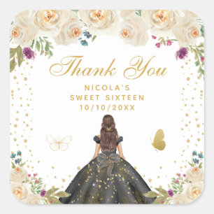 Creme Blumen Braunhaar Haar Prinzessin Sweet Sixte Quadratischer Aufkleber