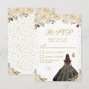 Creme Blumen Dark Skin Prinzessin Sweet Sixteen RSVP Karte